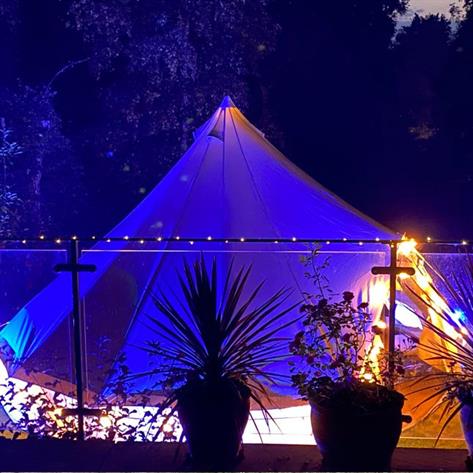 5m bell tent at night